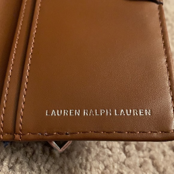 Women’s Leather Lauren Ralph Lauren Crosshatch Slim Blue and Brown Wallet - Picture 5 of 6